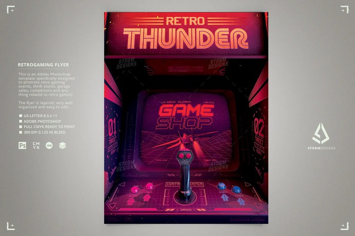 Retro Gaming Synthwave Arcade Flyer
