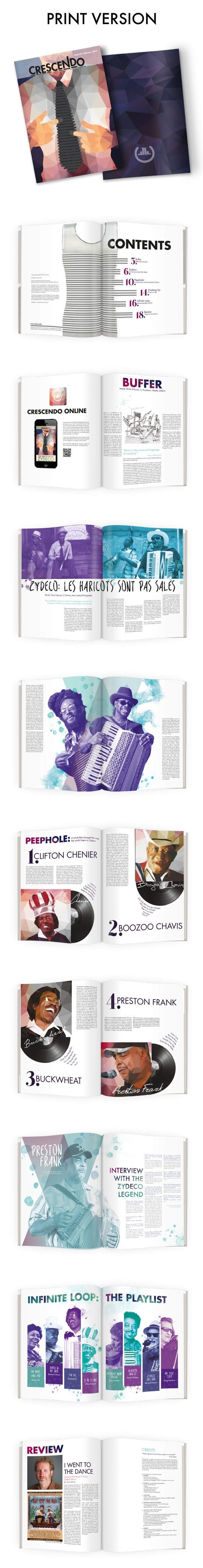 Print Layouts for Crescendo Magazine- The Zydeco Issue #zydeco #design #music #layout #crescendo #editorial #magazine