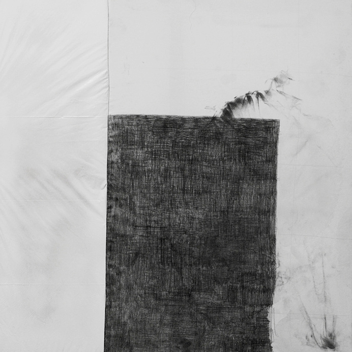 Untitled, graphite & spray paint on fabric & plastic, 60x60 cm, 2013. #white #black #karin #art #and #granstrand