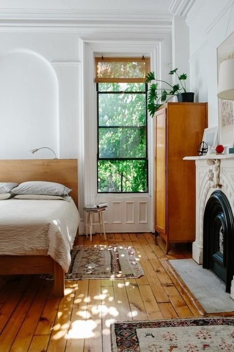 Vintage Style Bedroom mid century wood floors