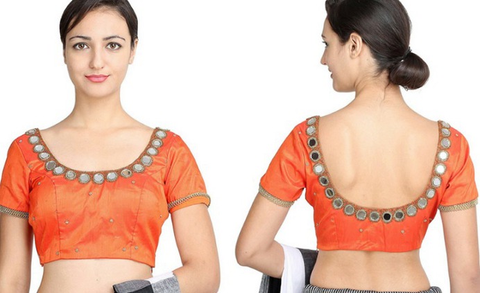 tangy color mirror work blouse designs