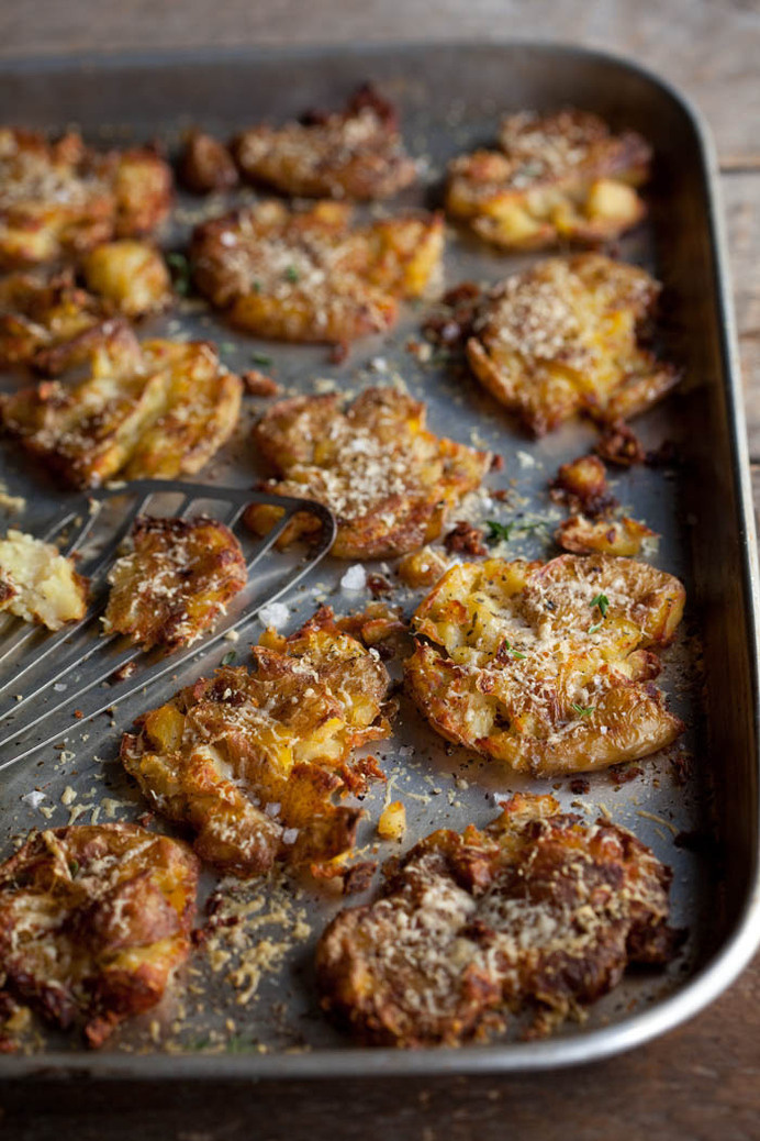 roasted smashed new potatoes with parmesan #parmesan #potato