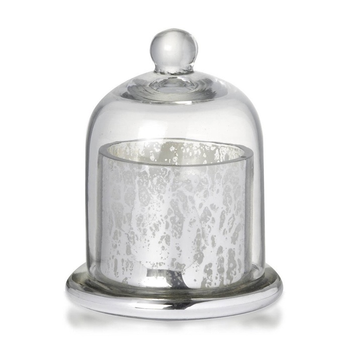Votive with Dome Antique Silver Glass With Wax 12cm x 9.5cm