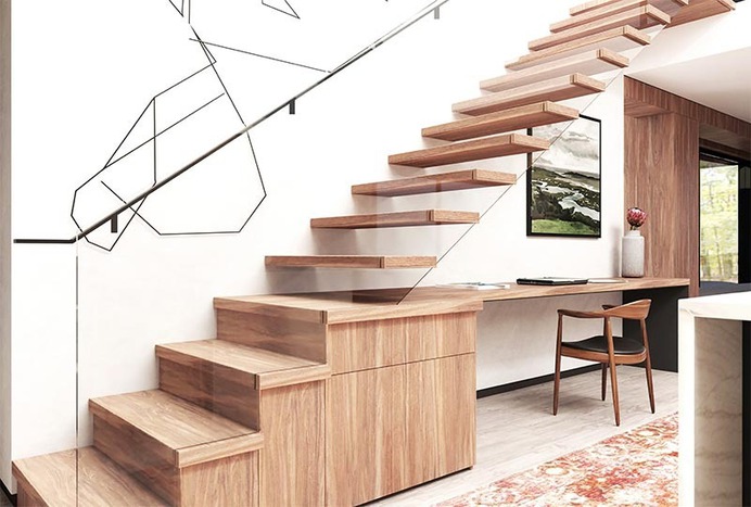 Home office area under stairs
