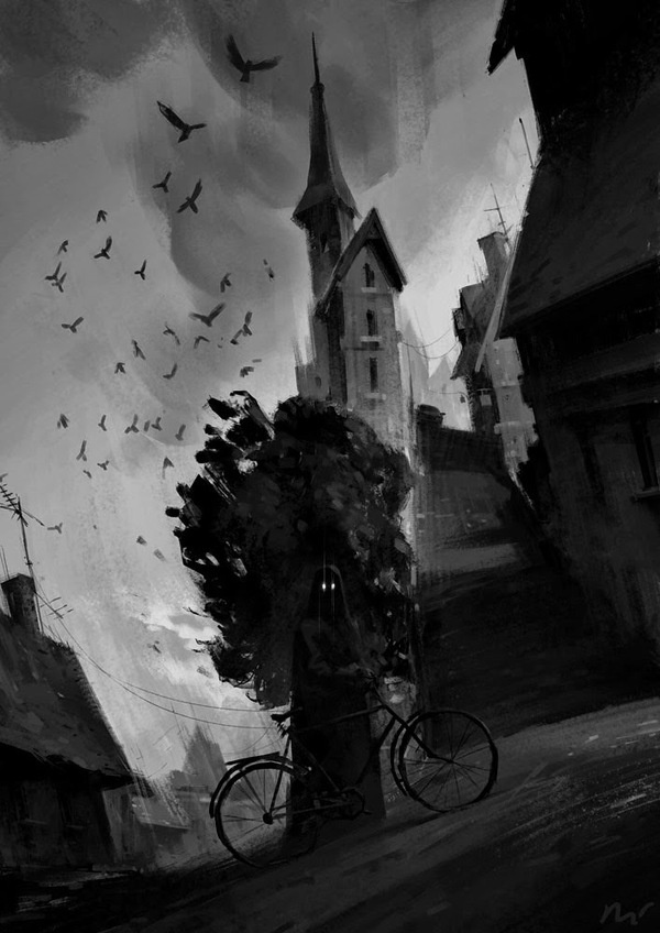 michal lisowski blog: First velominati #illustration #black and white #street #dark #gothic #bike #horror #scary