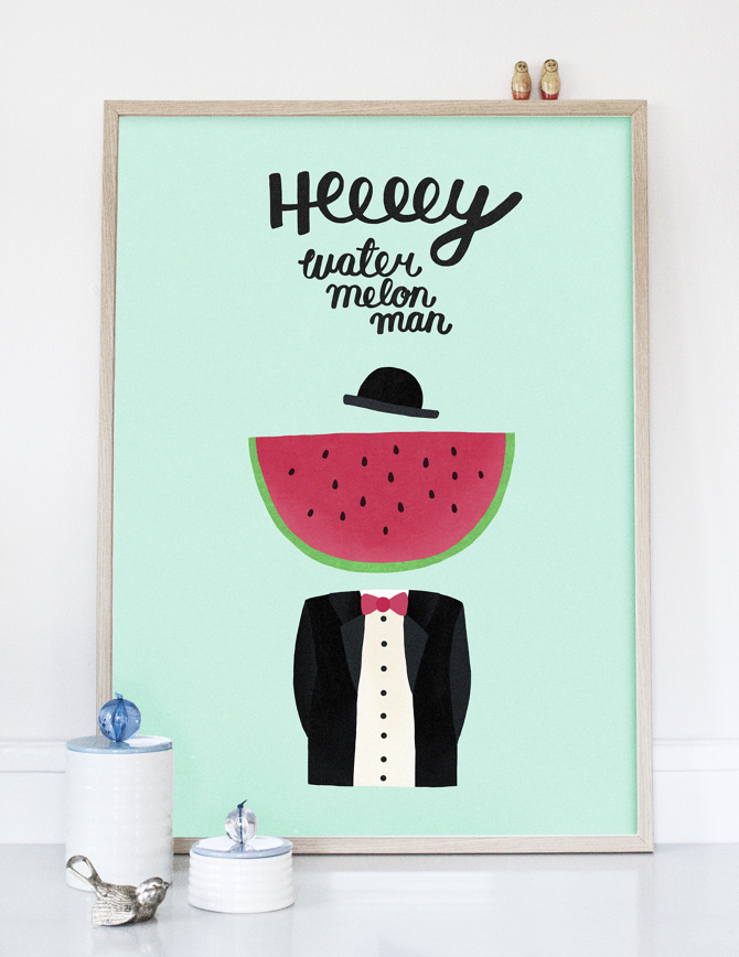 #nordic #design #graphic #illustration #danish #simple #nordicliving #living #interior #kids #room #poster #watermelon #man #fruit #suit