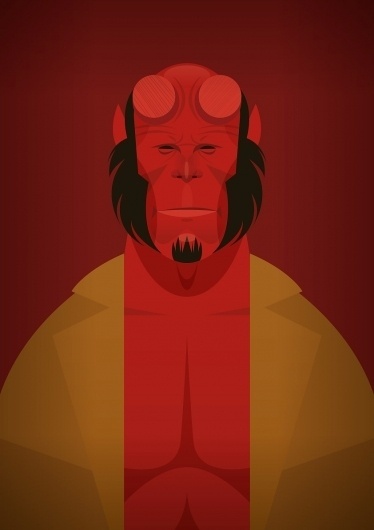 Stanley Chow Illustration #red #hellboy #black #simple #devil #illustration #brown #comics