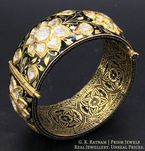 22k Gold and Diamond Polki Bangle with Black Enamel - gold diamond polki kundan meena jadau jewellery