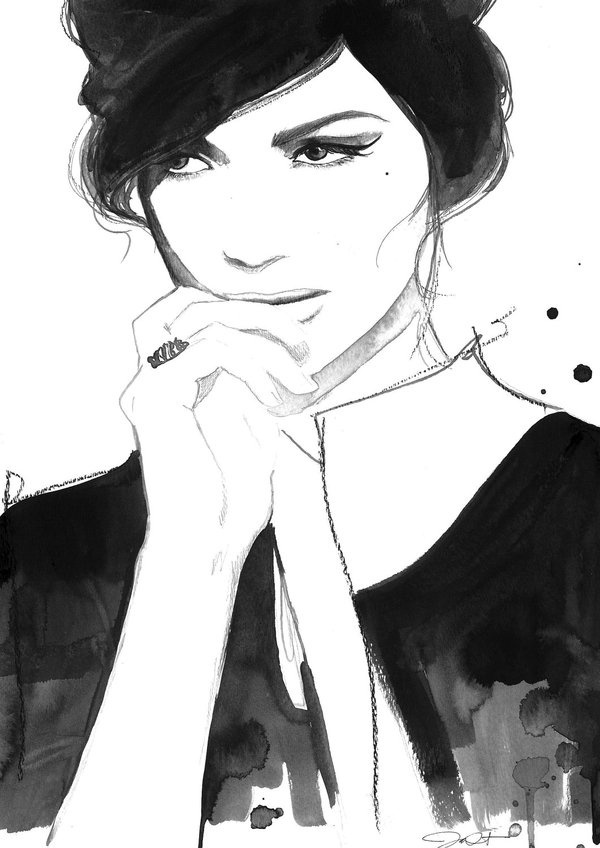 Original watercolor and pen fashion illustration by Jessica Durrant titled Hazy Hazel Eyes #illustration #woman #watercolor #acuarela