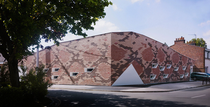 d'houndt + bajart architectes school canteen bert-blum lille designboom #skin #snake