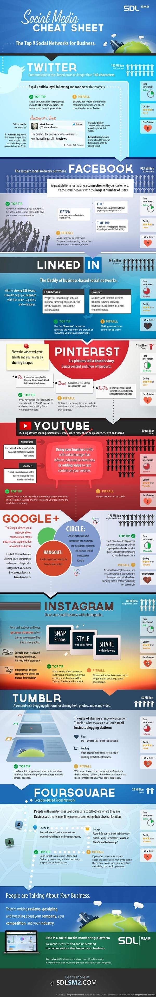 Social Media Cheat Sheet – The Top 9 Social Networks For Business [Infographic] #infographic #media #social
