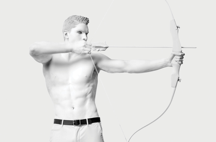 The Ward. Upton Belts MMXV shoot by Wedge and Lever. #Archer #sculpture #bow #arrow #whiteonwhite #mohawk #art #real #white #black #flag #li