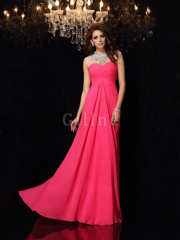 Abito da Ballo Principessa Cerniera in Chiffon con Increspato Lungo