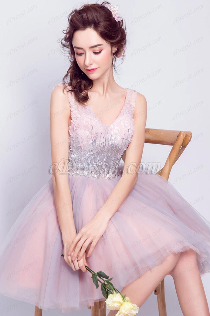 eDressit Sparkly Pink Sequins V Cut Short Cocktail Dresses (35198801)