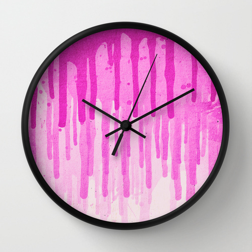 Pink Grunge Color Splatter Graffiti Backstreet Wall Background Wall Clock #circle #pink #design #product #paint #mauve #time #purple #clock #drip