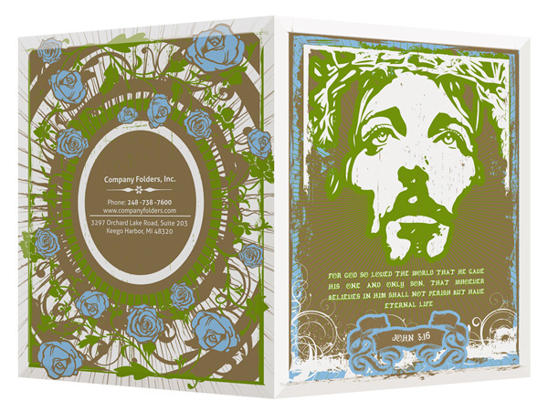 Graffiti Jesus with Roses Presentation Folder Template #vector #roses #jesus #template #folder #green