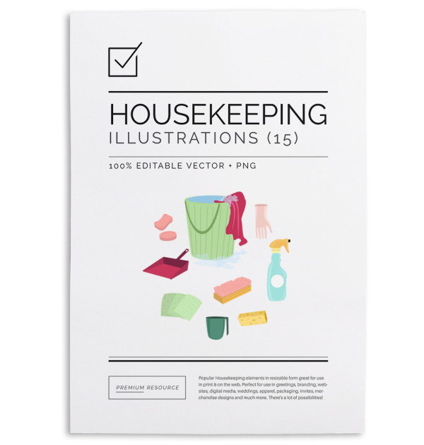 Housekeeping elements in vector .AI and .PNG 300 DPI format for easy use on blogs, websites, books, scrapbooks and more.