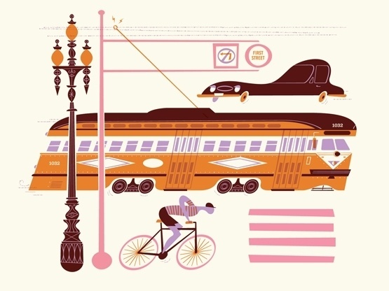 Lab Partners » Show at Super7 this Friday #bus #illustration #car #bike #street #light