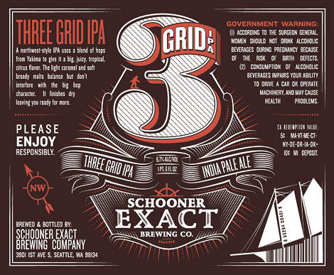 Schooner Exact Brewing Co. 3 Grid IPA Label #packaging #beer #label #bottle
