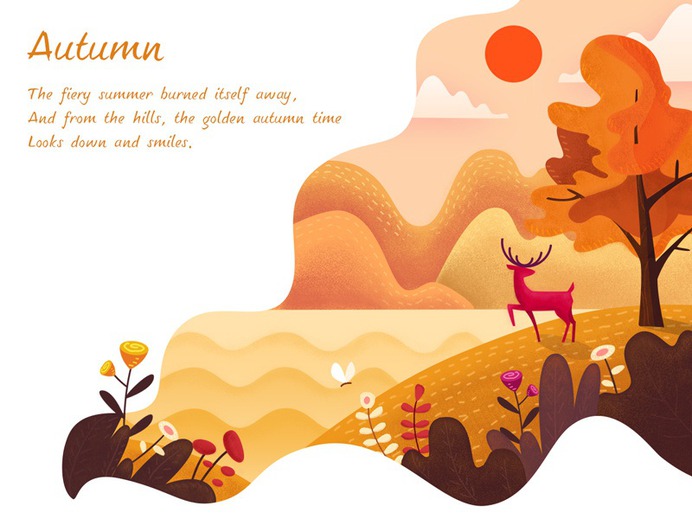 Autumn flower orange leaves deer gold autumn
