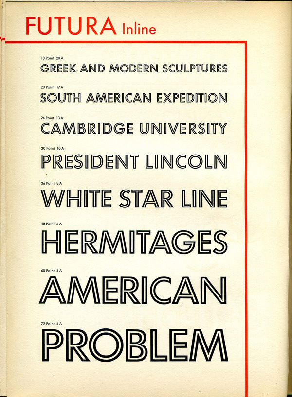 The rarely seen Futura inline makes an appearance in this type specimen. #type #specimen #typography
