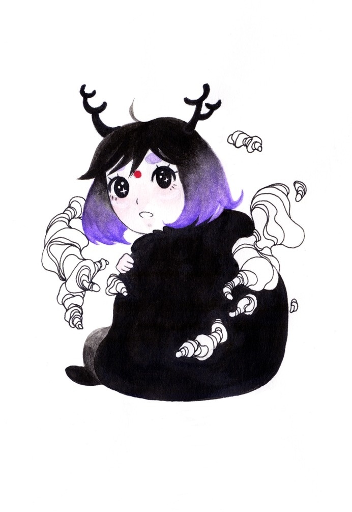 "Little girl" Watercolor Tumblr: Bana's Kingdom Facebook: Bana's Kingdom #aura #girl #fairy #cloud #eyes #artline #little #nature #watercolor #raven