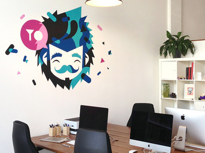 Studio wall #blauw #illustration #wall #snor #blue #face