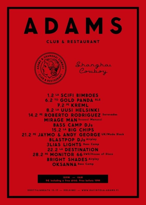 ADAMS Club & Restaurant website. Design: Tony Eräpuro #poster #program #music #promotion #graphicdesign #club