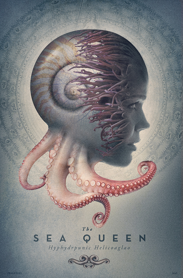 The Sea Queen Poster by David Irlanda davidirlanda.com #ocean #profile #aquatic #design #key #poster #composite #irlanda #face #movie #david #animal #queen #woman #graphic #octopus #photoshop #sea #silhouette #art #compositing