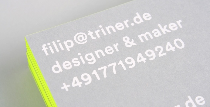 filip triner design branding business cards painted edges www.triner.de edge neon yellow embossing emboss print thick business card black gr