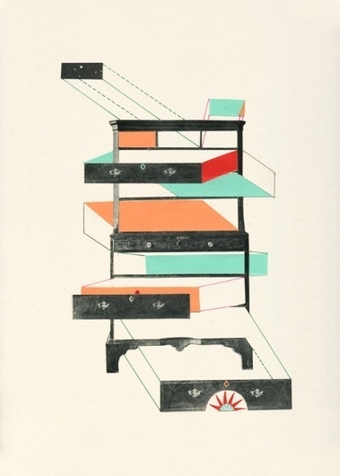 stream of consciousness #perspective #color #illustration #furniture #planes #drawer