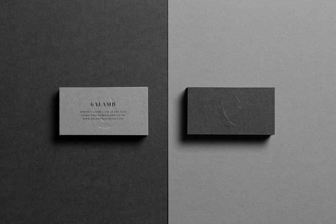 Galamb tailoring brand identity design budapest hungary mindsparkle mag black dark deluxe luxury white high end packaging business card