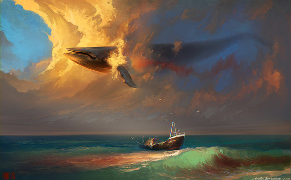 Sorrow For Whales - Digital Paintings by Artem Chebokha #ocean #whale #digital #illustration #sea #floating #painting #art #surreal