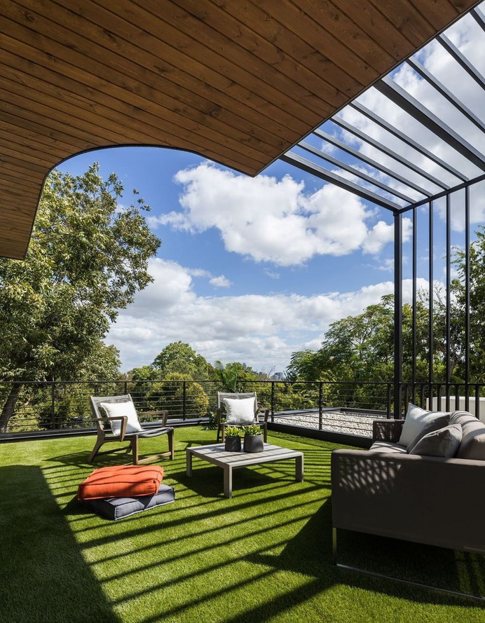 Modern House in Austin Designed as a Grouping of Small Intimate Stone Pavilions