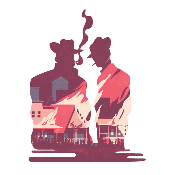 illustrations for the magazine "Transfuge" #transfuge #illustrations #cow #tom #boys #haugomat #smoking #mountains #editorial #magazine