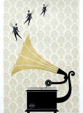 Made By Morris #printed #silkscreen #cream #print #gramaphone #gold #hand