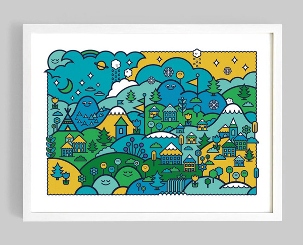 Onesidezero Blog #white #print #yellow #home #onesidezero #art #blue #giclee #mountains #green