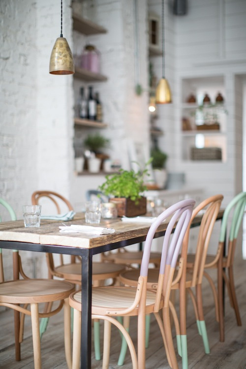 Dip dyed pastel chairs at Hally's, Parsons Green, London #interior #design #decor #deco #decoration
