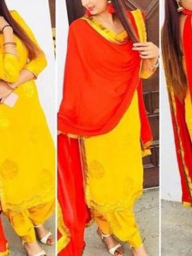 Yellow and hot sale red punjabi suit