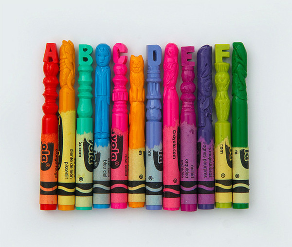An Alphabet and Animals Carved from Crayons by Diem Chau #crayons #sculpture #art