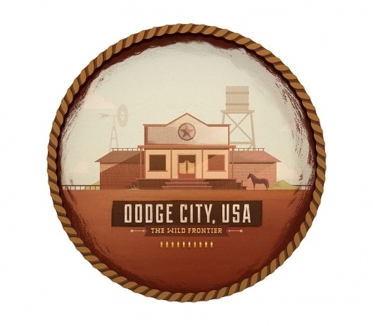 Dodge City - The Everywhere Project #wild #colin #old #west #frontier #city #dodge #illustration #hesterly #type #lost
