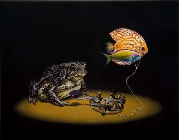 Frog and fish in animal surreal art #surrealism #realism #painting #paintings #art #animal