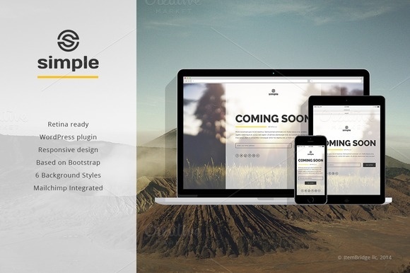 Simple is a stylish responsive coming soon template with minimalistic and universal design. It was carefully designed to convey elegance thr #subscribe #form #under #soon #page #construction #sass #responsive #contact #retina #email #coming #ajax #ready #landing