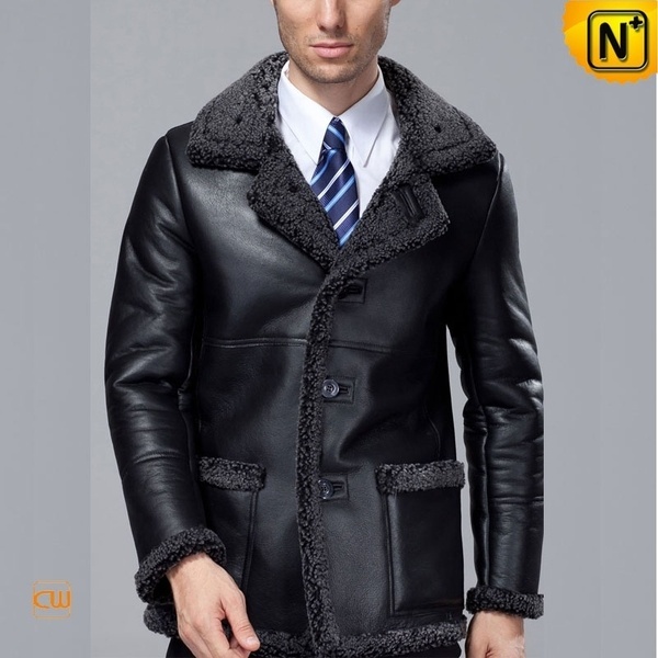 Fur Lined Black Sheepskin Coat CW819436 #sheepskin #coat