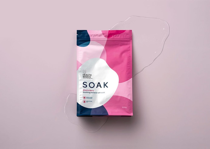 Health Basics Salts - Mindsparkle Mag Milk Design Agency designed the branding for Health Basics Salts "Soak" – soothing mineral salts. #logo #packaging #identity #branding #design #color #photography #graphic #design #gallery #blog #project #mindsparkle #mag #beautiful #portfolio #designer