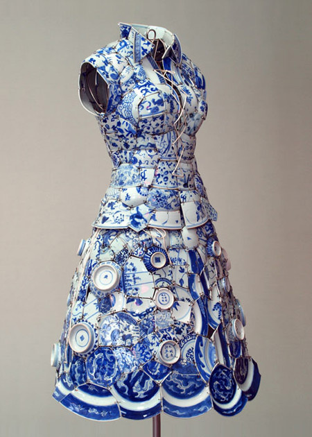 li xiaofeng creates wearable dresses and other items of clothing using fragments of traditional chinese porcelain [from the song, ming, yuan #dress #porcelain #art