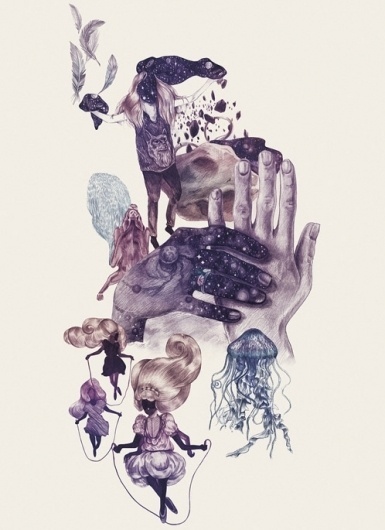 Happiness and other Monkeys #feathers #jellyfish #illustration #hands #kids #drawing