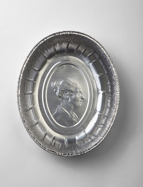 crematorie:"Ordinary people and disposable objects", sculptures by Idan Friedman. #relief #raised #packaging #silver #tin #idea #tray