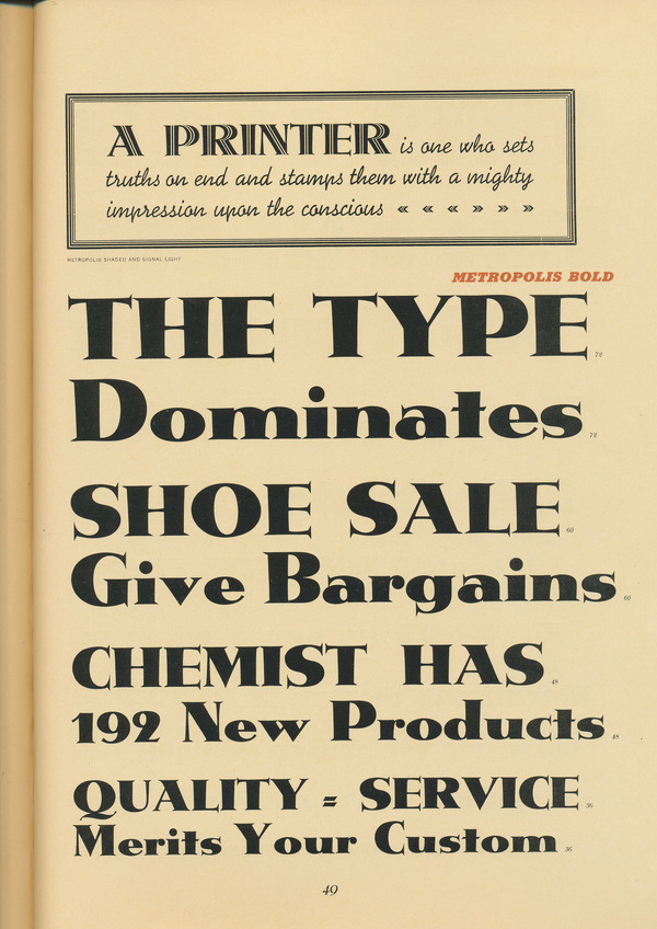 A dramatic page from the Stuart Taylor Types specimen book from 1941, Melbourne Australia. #type #specimen #typography