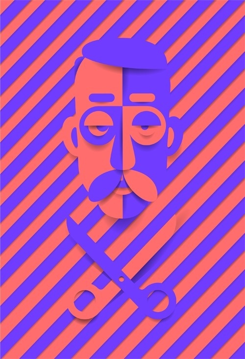 Cutout Sam #blue #scissors #red #portrait #man #face #cutout #mustache #papers #stripe #character